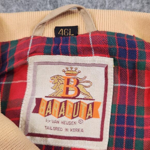 Vintage Baracuta by Van Heusen Jacket Mens 46L Tan Harrington Tartan Lined 90s - Picture 5 of 16